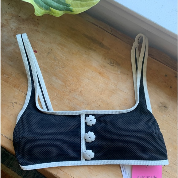 kate spade Other - Brand new Kate Spade bikini top sports bra style flower buttons xs NWT black wht